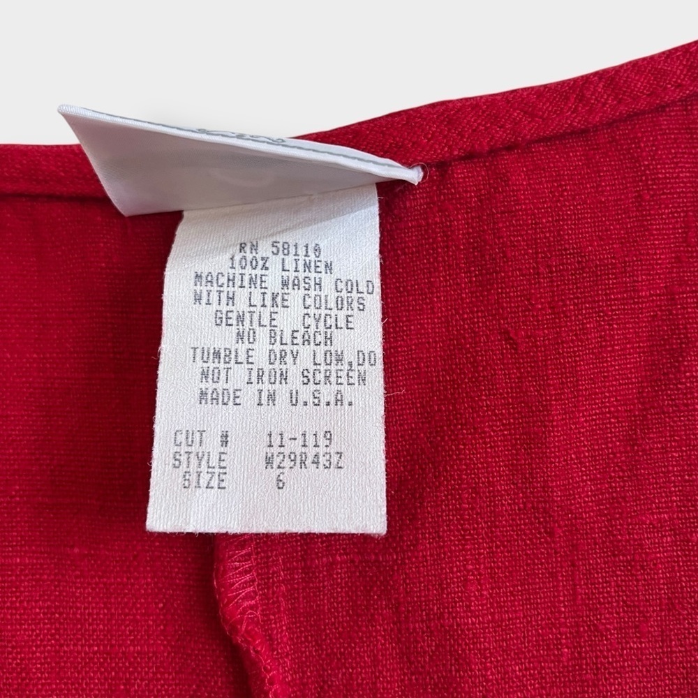 VTG 90s Red Linen Column Dress Lagenlook Coastal Grandma Midi Pinafore Dress 6 - Picture 7 of 10
